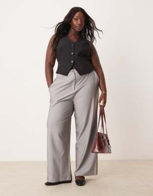ASOS DESIGN Curve - Pantalon décontracté coupe droite ajustée - Gris | ASOS