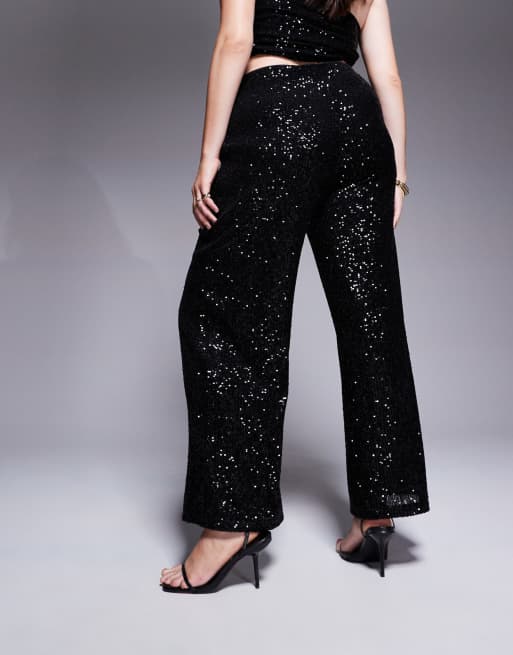 ASOS DESIGN Curve - Pantalon d'ensemble ample à sequins - Noir, 4 de 5