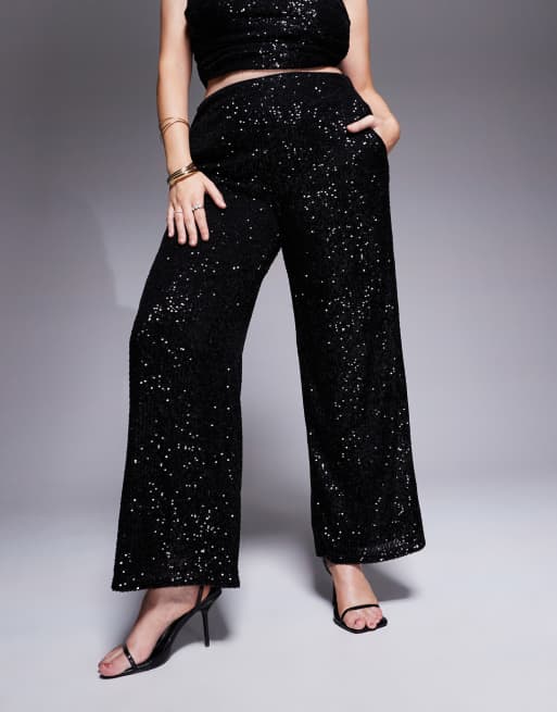 ASOS DESIGN Curve - Pantalon d'ensemble ample à sequins - Noir, 5 de 5
