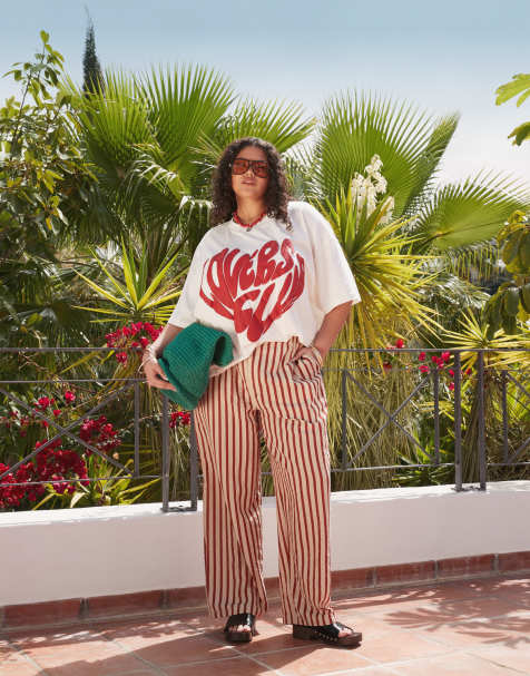 ASOS DESIGN Curve - Pantalon droit à rayures en crépon - Rouille - view 1