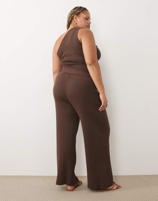 ASOS DESIGN Curve - Pantalon droit d'ensemble en maille côtelée - Chocolat, 2 de 5