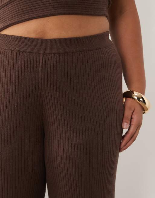 ASOS DESIGN Curve - Pantalon droit d'ensemble en maille côtelée - Chocolat, 5 de 5