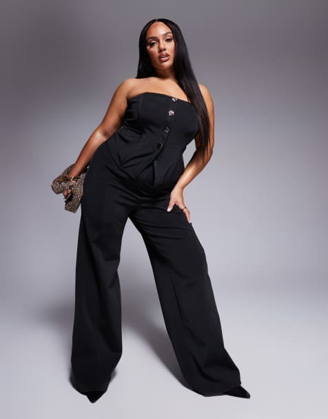 ASOS DESIGN Curve - Pantalon droit d'ensemble style bandage - Noir - view 1