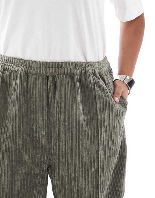 ASOS DESIGN Curve - Pantalon en velours côtelé à enfiler - Kaki, 4 de 5