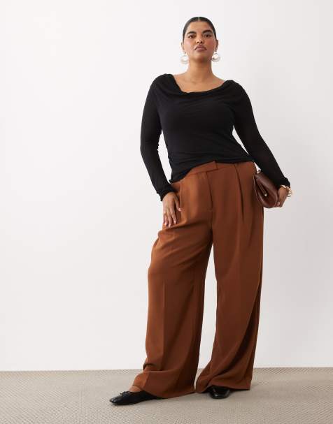 ASOS DESIGN Curve pantalon fluide taille basse coupe masculine marron - view 1
