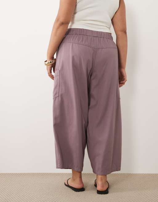 ASOS DESIGN Curve - Pantalon fonctionnel ample en tissu lavé - Lilas délavé, 4 de 5