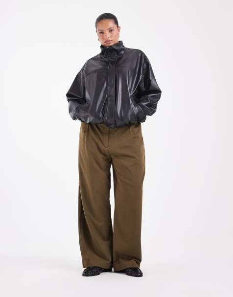 ASOS DESIGN Curve pantalon fuselé taille haute à revers couleur olive - view 1