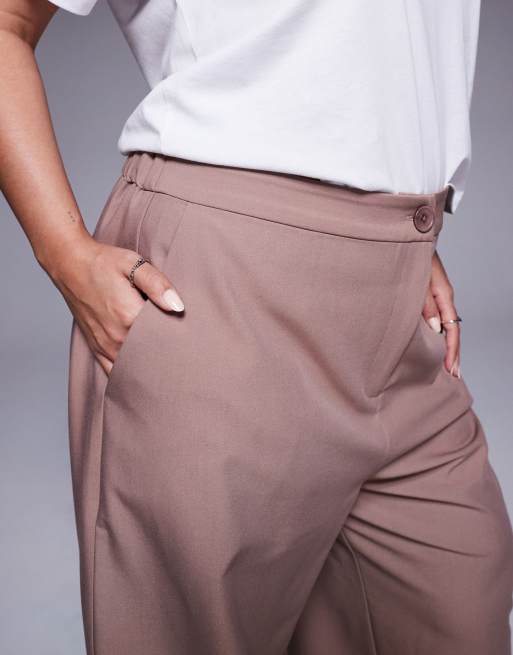 ASOS DESIGN Curve - Pantalon habillé coupe droite décontractée - Taupe, 4 de 5