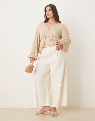 Curve - Pantalon jupe-culotte habillé en lin mélangé - Ivoire-Neutre 54