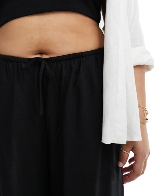 ASOS DESIGN Curve - Pantalon large à enfiler en lin mélangé - Noir, 3 de 5