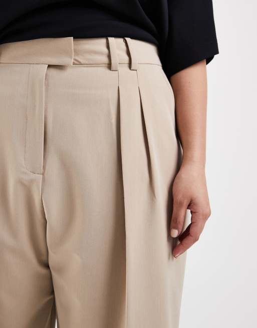 ASOS DESIGN Curve - Pantalon large à pinces - Taupe, 3 de 5