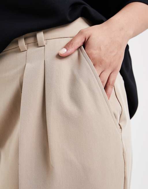 ASOS DESIGN Curve - Pantalon large à pinces - Taupe, 4 de 5