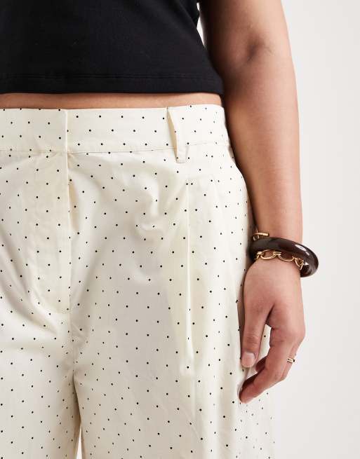 ASOS DESIGN Curve - Pantalon large à revers et motif à pois - Jaune, 3 de 5