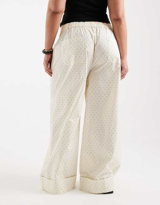 ASOS DESIGN Curve - Pantalon large à revers et motif à pois - Jaune, 4 de 5