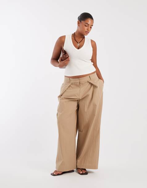 ASOS DESIGN Curve pantalon large ajusté à plis sur le devant en vert éponge - view 1