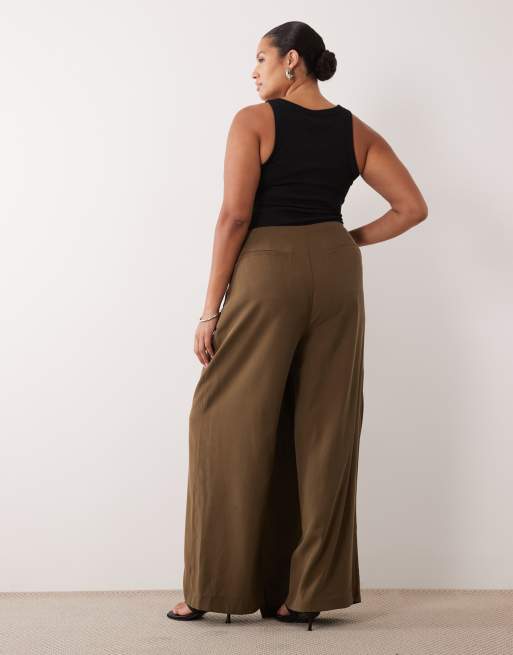 ASOS DESIGN Curve pantalon large ajusté à taille portefeuille en olive, 4 de 5