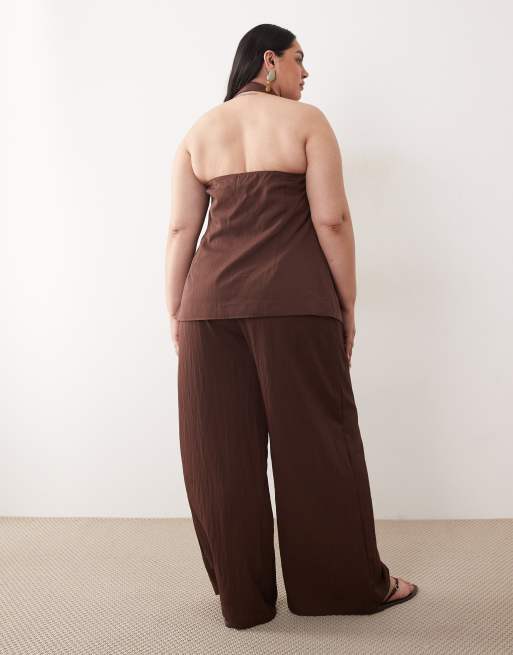 ASOS DESIGN Curve - Pantalon large ajusté et fluide à taille épurée - Marron, 5 de 5