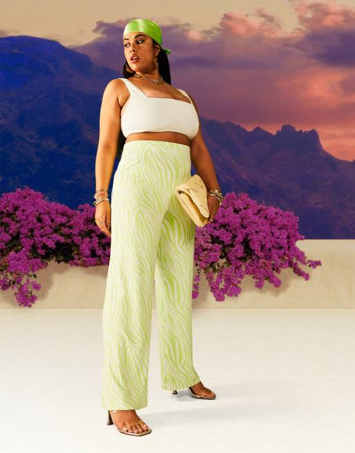 ASOS DESIGN Curve - Pantalon large basique en jersey à imprimé animal
