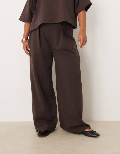 ASOS DESIGN Curve - Pantalon large d'ensemble en maille interlock - Chocolat, 2 de 5