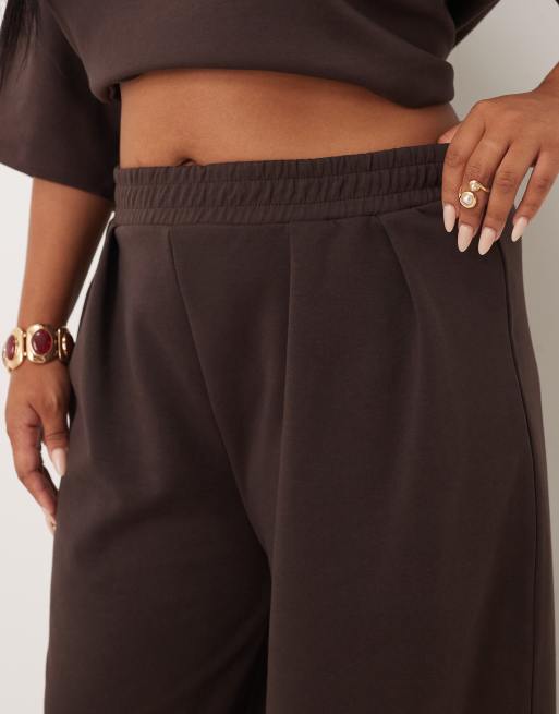 ASOS DESIGN Curve - Pantalon large d'ensemble en maille interlock - Chocolat, 3 de 5