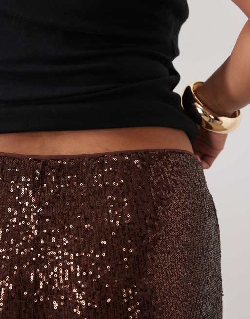 ASOS DESIGN Curve pantalon large entièrement orné de sequins couleur chocolat, 4 de 5