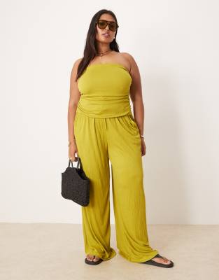 ASOS DESIGN Curve - Pantalon large froissé noué à la taille - view 1