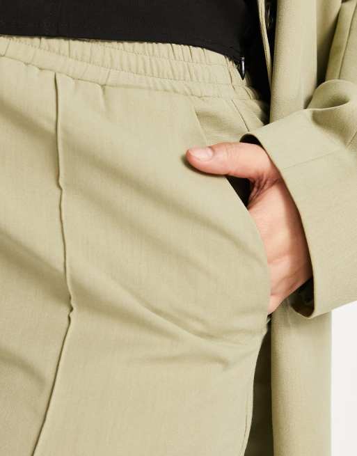 ASOS DESIGN Curve - Pantalon met elastische taille in saliegroen, 3 van 4