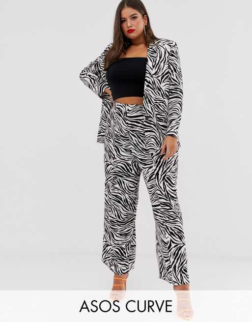 ASOS DESIGN Curve - Kostuum met wijde pijpen en zebraprint, combi-set, 3 van 3