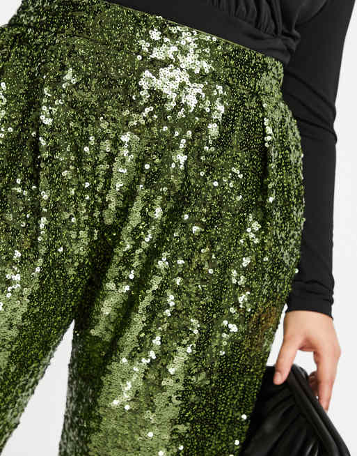 ASOS DESIGN Curve - Pantalon souple à sequins - Kaki, 3 de 4