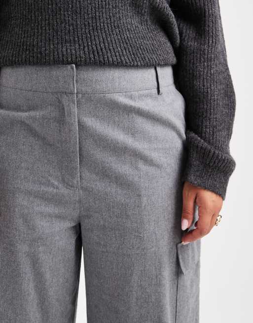 ASOS DESIGN Curve - Pantalon style utilitaire avec poche en flanelle brossée - Gris chiné , 4 de 5