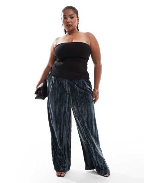 ASOS DESIGN Curve - Pantalon tailleur en velours froissé - Bleu - view 1