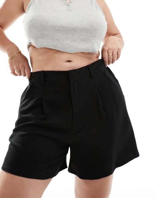 ASOS DESIGN Curve - Pantaloncini dad neri in misto lino, 2 di 5