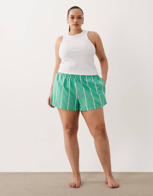 ASOS DESIGN Curve - Pantaloncini del pigiama verde vivace a righe, 2 di 5