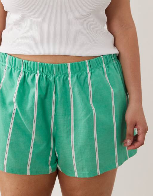 ASOS DESIGN Curve - Pantaloncini del pigiama verde vivace a righe, 3 di 5