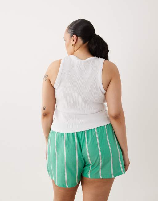 ASOS DESIGN Curve - Pantaloncini del pigiama verde vivace a righe, 5 di 5