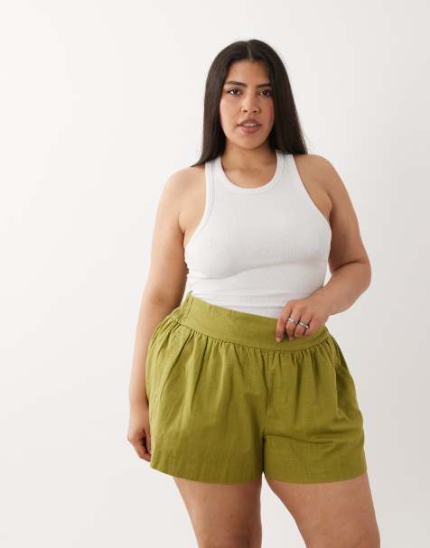 ASOS DESIGN Curve - Pantaloncini effetto lino color oliva - view 1
