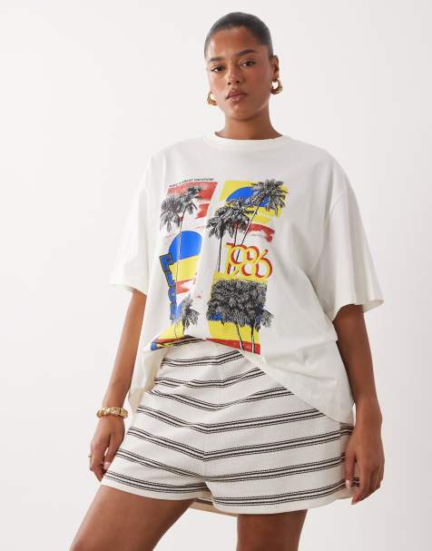 ASOS DESIGN Curve - Pantaloncini mini color cioccolato a righe in coordinato - view 1