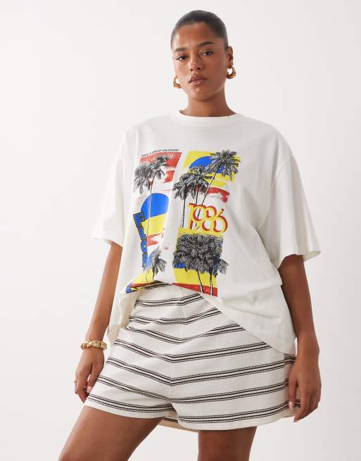 ASOS DESIGN Curve - Pantaloncini mini color cioccolato a righe in coordinato