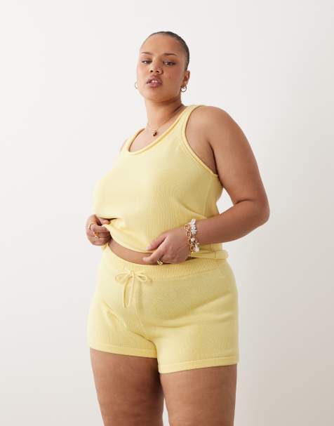 ASOS DESIGN Curve - Pantaloncini misto cotone color limone in coordinato - view 1
