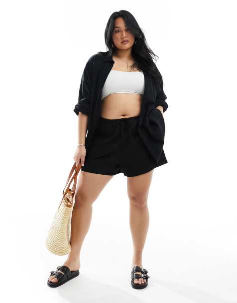 ASOS DESIGN Curve - Pantaloncini neri in misto lino - view 1