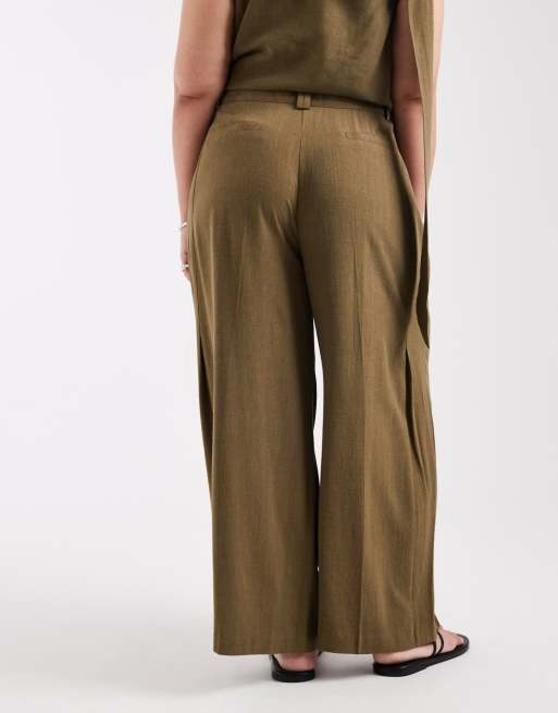 ASOS DESIGN Curve - Pantalones de sastre caquis holgados, 3 de 5