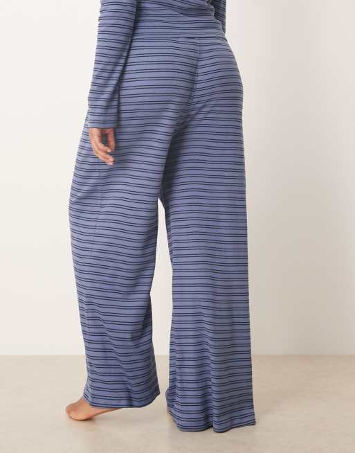 ASOS DESIGN Curve - Pantaloni a fondo ampio blu navy a righe a coste, 3 di 4