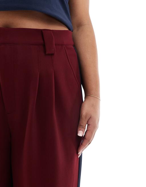 ASOS DESIGN Curve - Pantaloni a fondo ampio bordeaux con pannelli a contrasto, 5 di 5