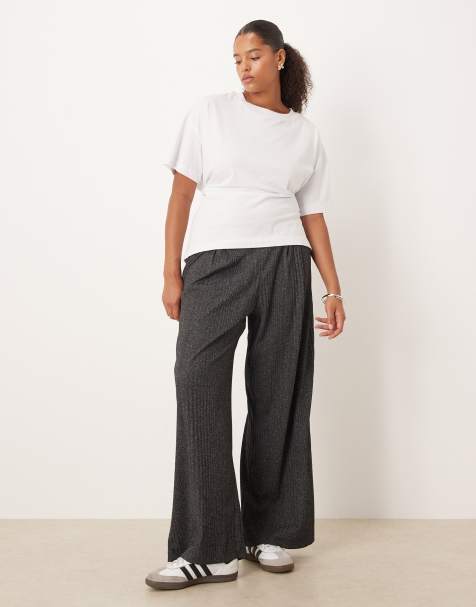 ASOS DESIGN Curve - Pantaloni a fondo ampio color antracite mélange a coste - view 1