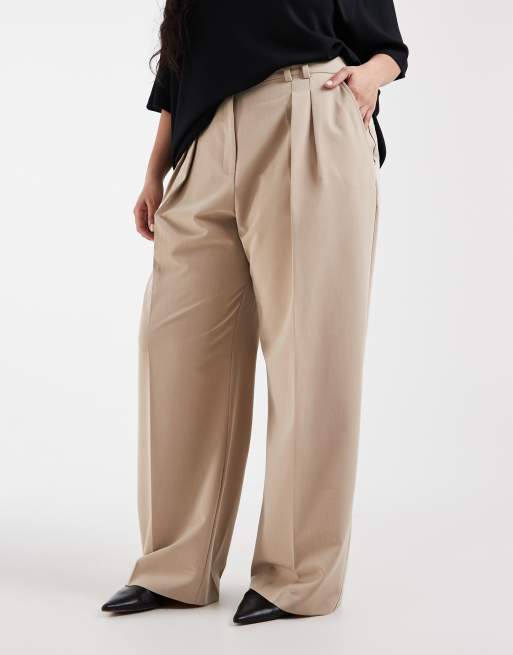 ASOS DESIGN Curve - Pantaloni a fondo ampio con pinces color pietra, 2 di 5