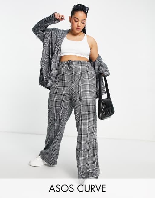 ASOS DESIGN Curve - Pantaloni a fondo ampio extra larghi in jersey a quadri Principe di Galles 