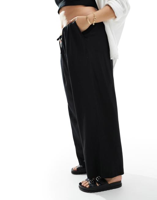 ASOS DESIGN Curve - Pantaloni a fondo ampio neri in misto lino, 2 di 5