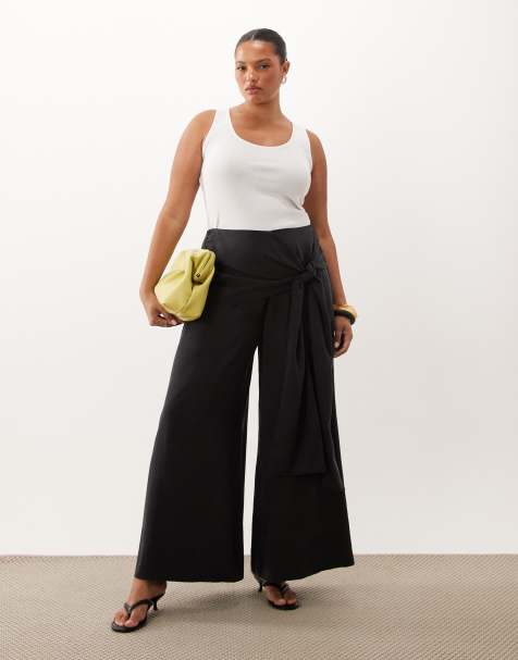 ASOS DESIGN Curve pantaloni a gamba ampia con dettaglio avvolgente neri - view 1