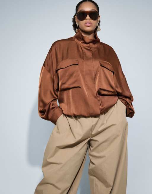 ASOS DESIGN Curve - Pantaloni a palloncino in misto cotone e nylon color cammello, 2 di 7