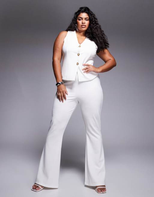 ASOS DESIGN Curve - Pantaloni a zampa bianchi in tessuto ponte in coordinato